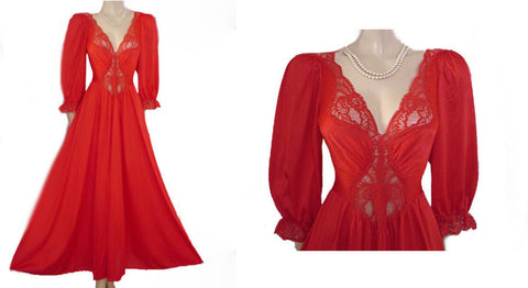 VINTAGE OLGA SPANDEX LACE NIGHTGOWN WITH SLEEVES IN CHILI PEPPER