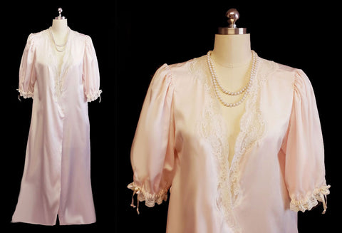 VINTAGE CHRISTIAN DIOR FROM SAKS FIFTH AVENUE SATINY DRESSING GOWN PEIGNOIR IN PALE PINK