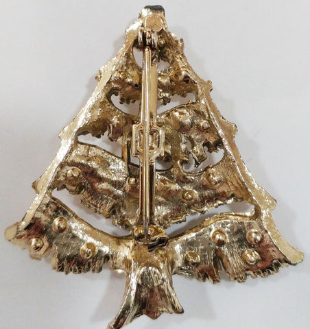 SOLD - VINTAGE '60s SPARKLING RED & GREEN RHINESTONE CHRISTMAS TREE PIN / BROOCH