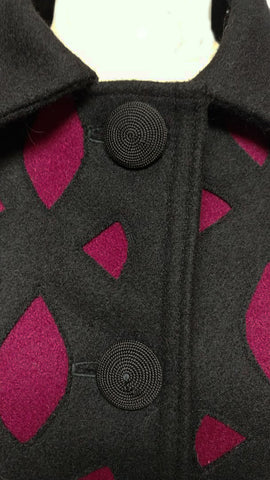 VINTAGE '80S CINDY OWINGS DESIGNS JACKET W BLACK APPLIQUES COIL BUTTONS - MADE IN U.S.A.