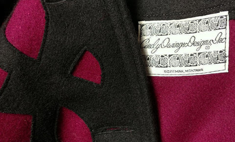 VINTAGE '80S CINDY OWINGS DESIGNS JACKET W BLACK APPLIQUES COIL BUTTONS - MADE IN U.S.A.