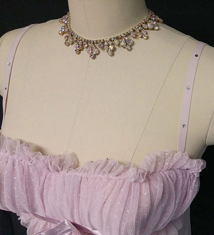 DELICATES LAVENDER DOTTED TULLE BABYDOLL NIGHTGOWN ACCENTED WITH RHINESTONE