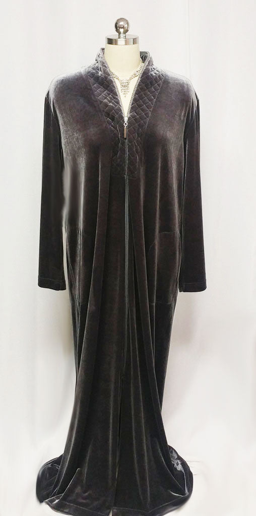 NEW - DIAMOND TEA LUXURIOUS ZIP UP FRONT VELOUR ROBE IN TITANIUM - SIZE SMALL #3