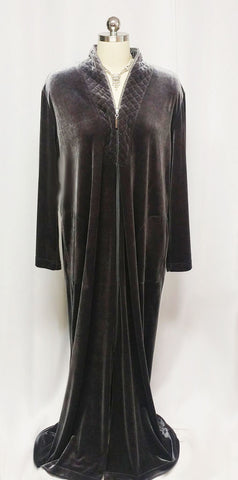NEW - DIAMOND TEA LUXURIOUS ZIP UP FRONT VELOUR ROBE IN TITANIUM - SIZE SMALL #3