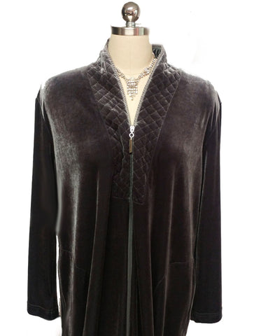 NEW - DIAMOND TEA LUXURIOUS ZIP UP FRONT VELOUR ROBE IN TITANIUM - SIZE SMALL #2