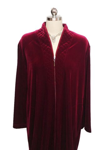NEW - DIAMOND TEA LUXURIOUS ZIP UP FRONT VELOUR ROBE IN CRIMSON - SIZE SMALL - #2