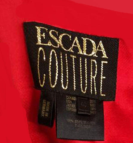VINTAGE ESCADA COUTURE EVENING GOWN WITH GOLD BUTTONS STUDDED WITH RHINESTONES