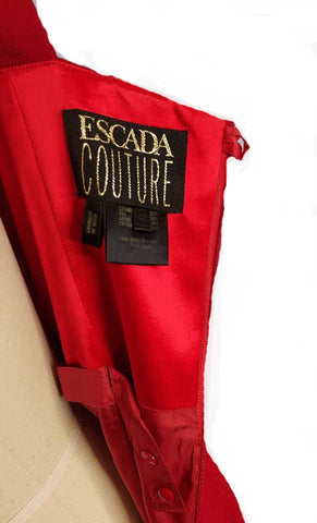 *  VINTAGE ESCADA COUTURE EVENING GOWN WITH GOLD BUTTONS STUDDED WITH RHINESTONES
