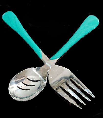 FIESTA HOMER LAUGHLIN METALTURQUOISE SALAD SERVERS