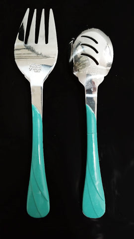 FIESTA HOMER LAUGHLIN METALTURQUOISE SALAD SERVERS