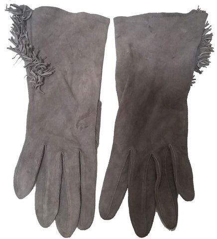 *SOPHISTICATED VINTAGE GRAY SUEDE FRINGE GAUNTLET GLOVES