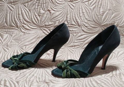 GORGEOUS HYPE D'ORSAY 3 SHADES OF GREEN VELVET STRAPPY HIGH HEELS WITH PEEP TOE - BEAUTIFUL LOOK!