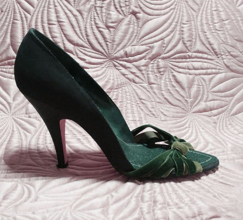 GORGEOUS HYPE D'ORSAY 3 SHADES OF GREEN VELVET STRAPPY HIGH HEELS WITH PEEP TOE - BEAUTIFUL LOOK!