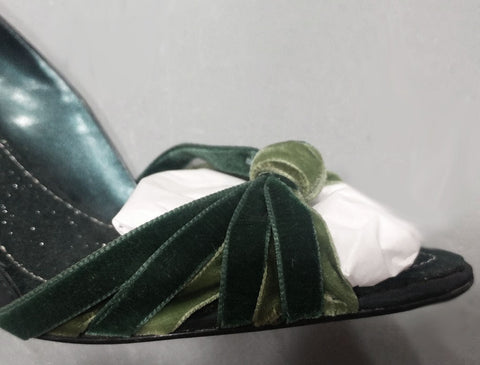 GORGEOUS HYPE D'ORSAY 3 SHADES OF GREEN VELVET STRAPPY HIGH HEELS WITH PEEP TOE - BEAUTIFUL LOOK!