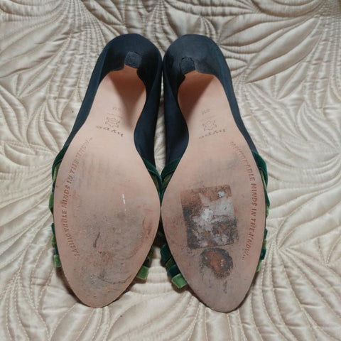 GORGEOUS HYPE D'ORSAY 3 SHADES OF GREEN VELVET STRAPPY HIGH HEELS WITH PEEP TOE - BEAUTIFUL LOOK!