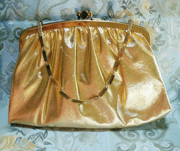 Vintage Gold Lame Clutch. 1960s Evening Bag. Glamorous Gold Purse. Vin