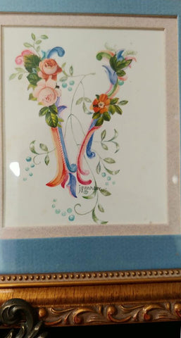 BEAUTIFUL VINTAGE J. PEARSON DOUBLE MATTED FLORAL "LOVE' PICTURE - WOULD MAKE A BEAUTIFUL BABY GIFT OR FOR A CHILD'S ROOM - (1 PICTURE)