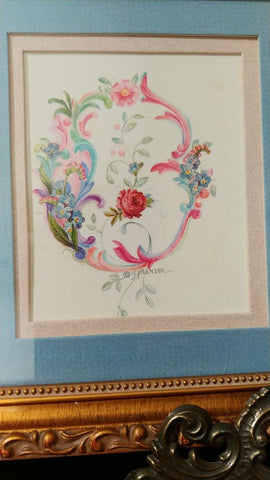 BEAUTIFUL VINTAGE J. PEARSON DOUBLE MATTED FLORAL "LOVE' PICTURE - WOULD MAKE A BEAUTIFUL BABY GIFT OR FOR A CHILD'S ROOM - (1 PICTURE)