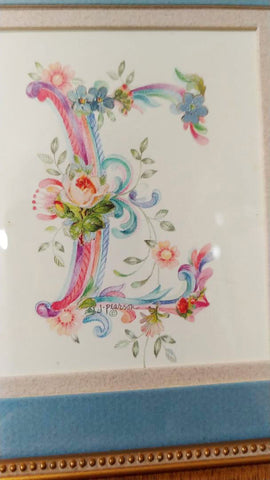 BEAUTIFUL VINTAGE J. PEARSON DOUBLE MATTED FLORAL "LOVE' PICTURE - WOULD MAKE A BEAUTIFUL BABY GIFT OR FOR A CHILD'S ROOM - (1 PICTURE)