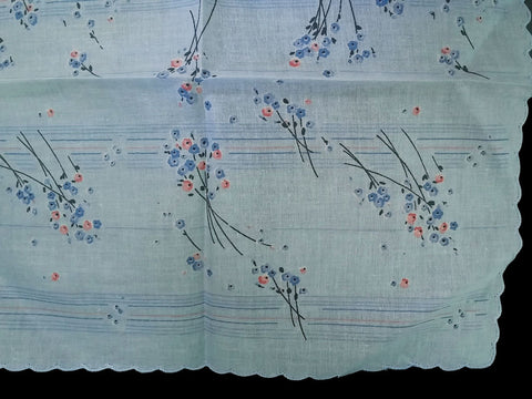 *NEW OLD STOCK - VINTAGE JEAN OL' ORLY - PARIS HANDKERCHIEF IN BLUES, PINK AND BLACK LONG STEM FLORALS