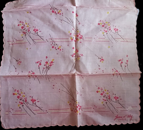 *NEW OLD STOCK - VINTAGE JEAN OL' ORLY - PARIS HANDKERCHIEF IN HOT PINK, YELLOW, ESPRESSO AND GOLD LONG STEM FLORALS