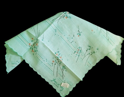 *NEW OLD STOCK - VINTAGE JEAN OL' ORLY - PARIS HANDKERCHIEF MINT GREEN, TEAL, CORAL AND BLACK