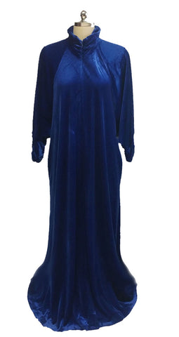 *VINTAGE KEYLOUN LUXURIOUS PANNE VELVET RUCHED DRESSING GOWN IN A FABULOUS SHADE OF MIDNIGHT SAPPHIRE