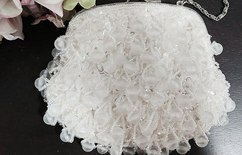 VINTAGE KRISTINO SPARKLING HEAVILY LARGE FROSTED BEADS, MINIATURE BEADS AND SEQUINS EVENING BAG - LOOKS NEW