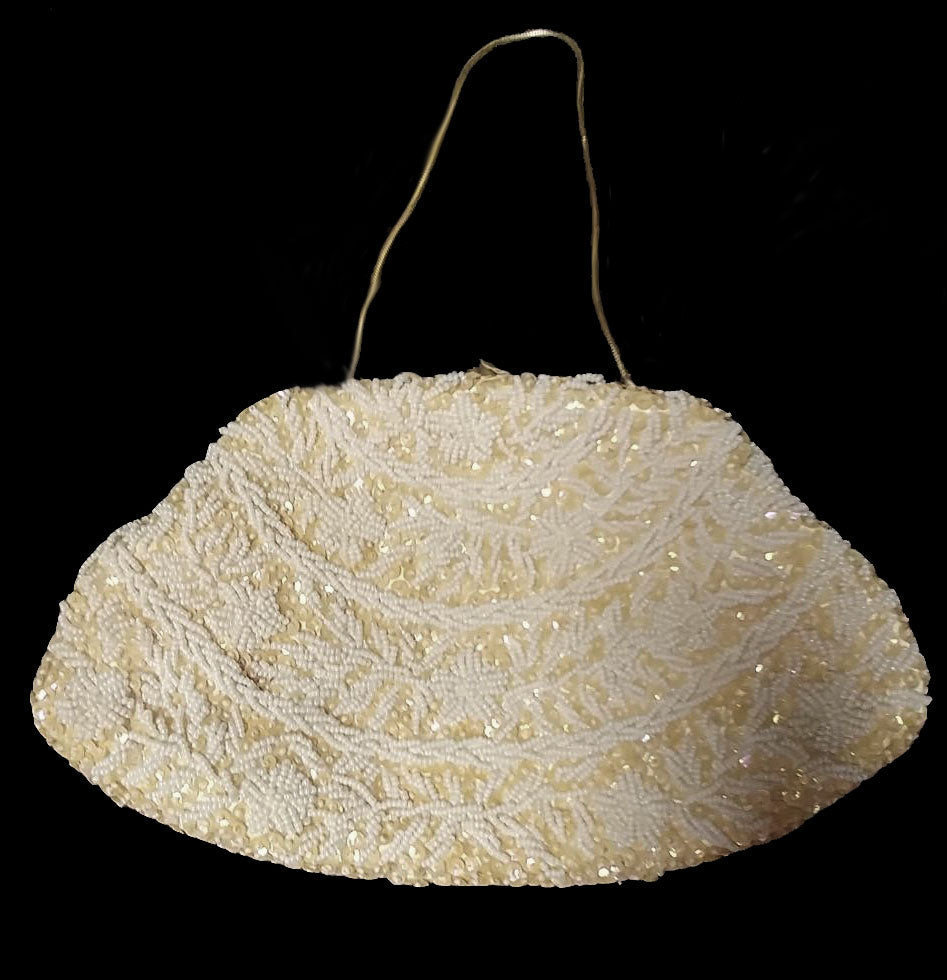 VINTAGE 1960s LA REGALE HONG KONG HAND MADE HEAVILY BEADED & SPARKLING SEQUIN FLORAL EVENING BAG / EVENING PURSE