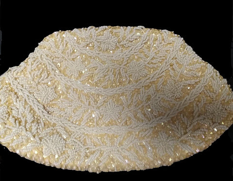 VINTAGE 1960s LA REGALE HONG KONG HAND MADE HEAVILY BEADED & SPARKLING SEQUIN FLORAL EVENING BAG / EVENING PURSE