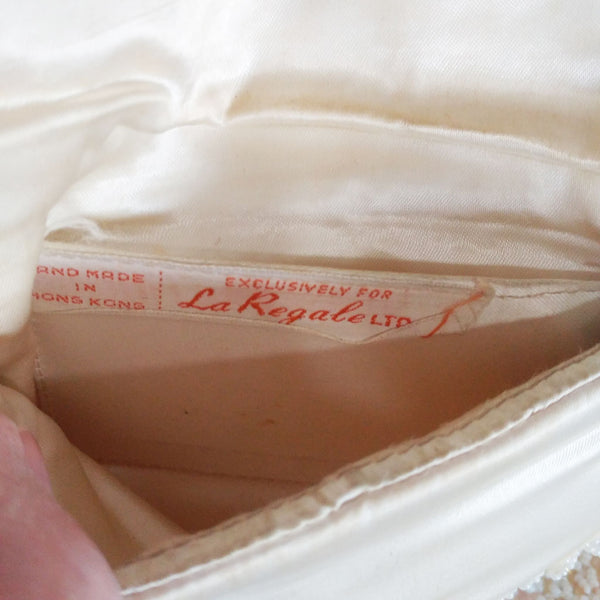 La Regale, Bags, Vintage La Regale Beaded Ivory White Seed Bead Sequins Clutch  Purse Hong Kongha