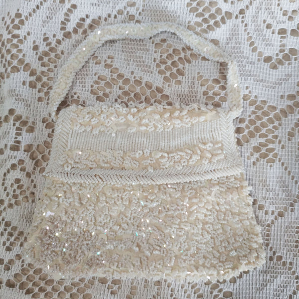 Vintage La Regale White Beaded Clutch Purse Evening Bag Hand Made in Hong  Kong