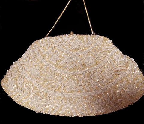 VINTAGE 1960s LA REGALE HONG KONG HAND MADE HEAVILY BEADED & SPARKLING SEQUIN FLORAL EVENING BAG / EVENING PURSE