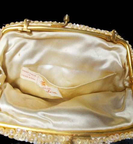 VINTAGE 1960s LA REGALE HONG KONG HAND MADE HEAVILY BEADED & SPARKLING SEQUIN FLORAL EVENING BAG / EVENING PURSE