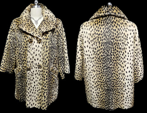 *VINTAGE FAUX FUR LEOPARD COAT WITH HUGE BUTTONS - GREAT FOR FALL OVER JEANS OR SLACKS