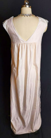 SOLD -  VINTAGE LILY OF FRANCE FLANNEL LINED SATIN, PLEATS AND LACE NIGHTGOWN IN PARIS PINK