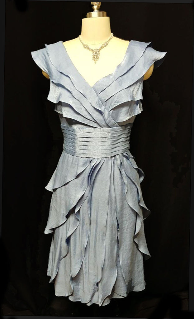 NEW WITH TAG - BEAUTIFUL BLUE PETAL LAYERED COCKTAIL DRESS - SIZE 14