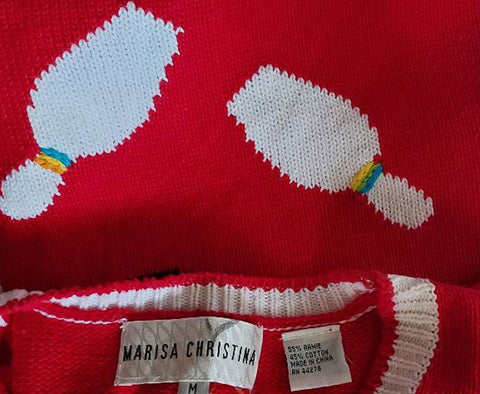 *  VINTAGE MARISA CHISTINA BOWLING BALL SWEATER VEST WITH BOWLING PIN BUTTONS