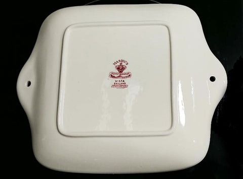 MINT CONDITION - NEVER USED - VINTAGE MASON'S VISTA PINK / RED TRANSFERWARE CAKE PLATE OR SANDWICH PLATE - NO CRAZING - NEVER USED - MADE IN ENGLAND - (1 CAKE PLATE)