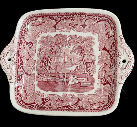 MINT CONDITION - NEVER USED - VINTAGE MASON'S VISTA PINK / RED TRANSFERWARE CAKE PLATE OR SANDWICH PLATE - NO CRAZING - NEVER USED - MADE IN ENGLAND - (1 CAKE PLATE)