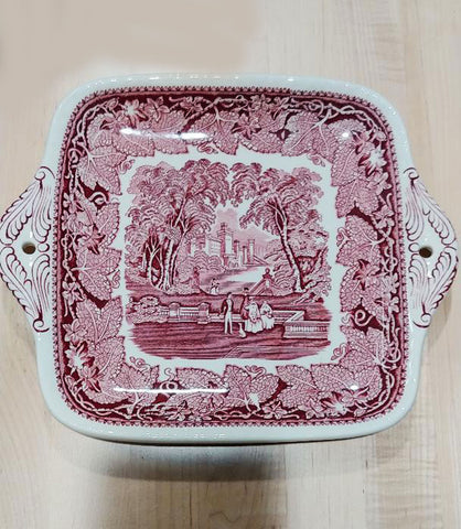 MINT CONDITION - NEVER USED - VINTAGE MASON'S VISTA PINK / RED TRANSFERWARE CAKE PLATE OR SANDWICH PLATE - NO CRAZING - NEVER USED - MADE IN ENGLAND - (1 CAKE PLATE)
