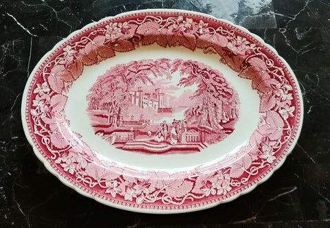 MINT CONDITION - VINTAGE MASON'S VISTA PINK / RED TRANSFERWARE EXTRA LARGE PLATTER 15-1/2" - NO CRAZING - NEVER USED - MADE IN ENGLAND - (1 PLATTER)