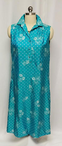 VINTAGE 1970s MELISSA MADE IN THAILAND SILK DRESS IN A GORGEOUS SHADE OF TURQUOISE WITH BELT