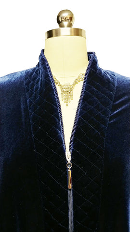 NEW - DIAMOND TEA LUXURIOUS ZIP UP FRONT VELOUR ROBE IN MIDNIGHT NAVY - SIZE SMALL #1