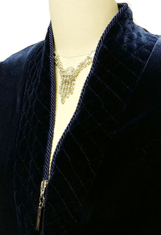 NEW - DIAMOND TEA LUXURIOUS ZIP UP FRONT VELOUR ROBE IN MIDNIGHT NAVY - SIZE LARGE #3