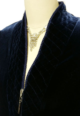 NEW - DIAMOND TEA LUXURIOUS ZIP UP FRONT VELOUR ROBE IN MIDNIGHT NAVY - SIZE SMALL #1
