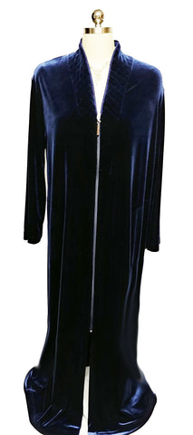 NEW - DIAMOND TEA LUXURIOUS ZIP UP FRONT VELOUR ROBE IN MIDNIGHT NAVY - SIZE LARGE #3