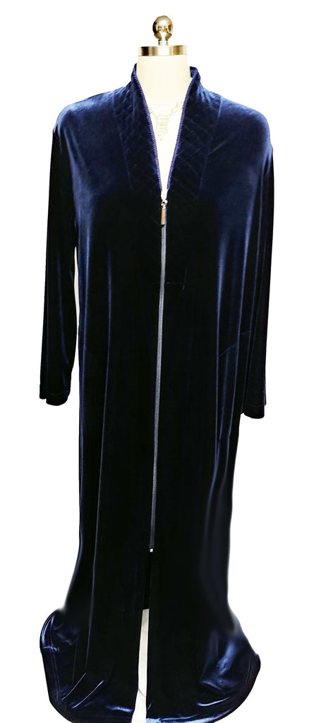 NEW - DIAMOND TEA LUXURIOUS ZIP UP FRONT VELOUR ROBE IN MIDNIGHT NAVY - SIZE SMALL #1