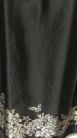 MORGAN TAYLOR INTIMATES BLACK & CHAMPAGNE SATIN FLORAL WITH BUTTERFLIES NIGHTGOWN ADORNED WITH BOW