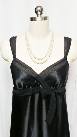 MORGAN TAYLOR INTIMATES BLACK & CHAMPAGNE SATIN FLORAL WITH BUTTERFLIES NIGHTGOWN ADORNED WITH BOW